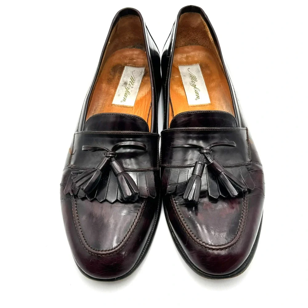 MEZLAN Men's 9M Santander Dress Shoes Burgundy Leather Kiltie‎ Tassel Loafers